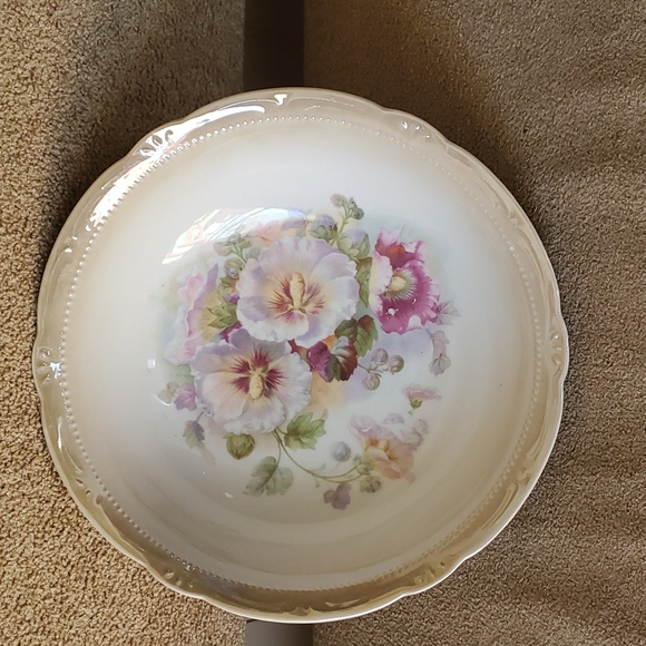 Hand painted German bowl floral embossed Pansies pink green - Picture 8 of 8